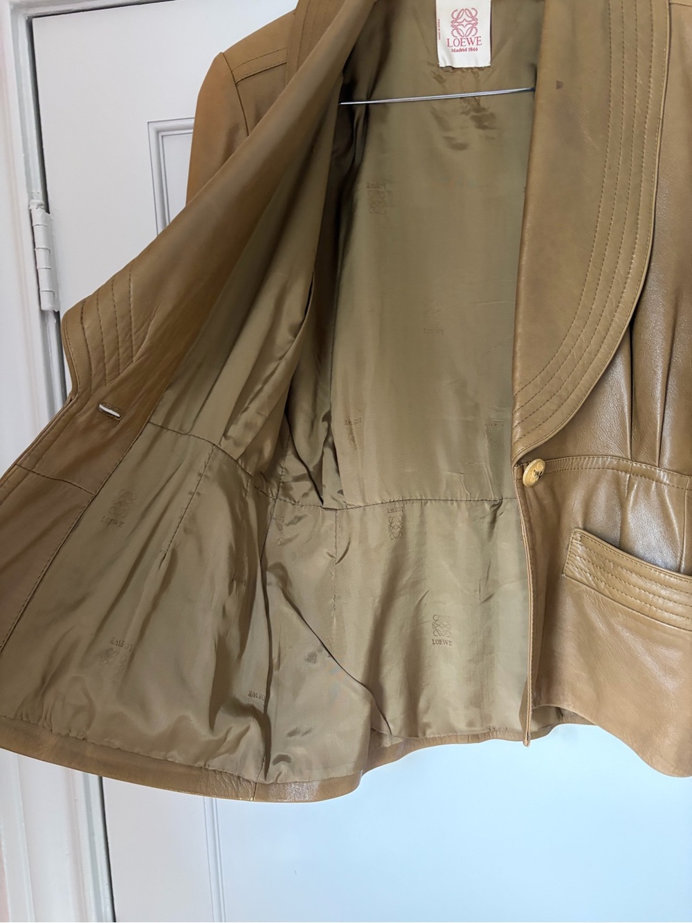 Loewe Brown Leather Shawl-Collar Blazer - Picture 6 of 13